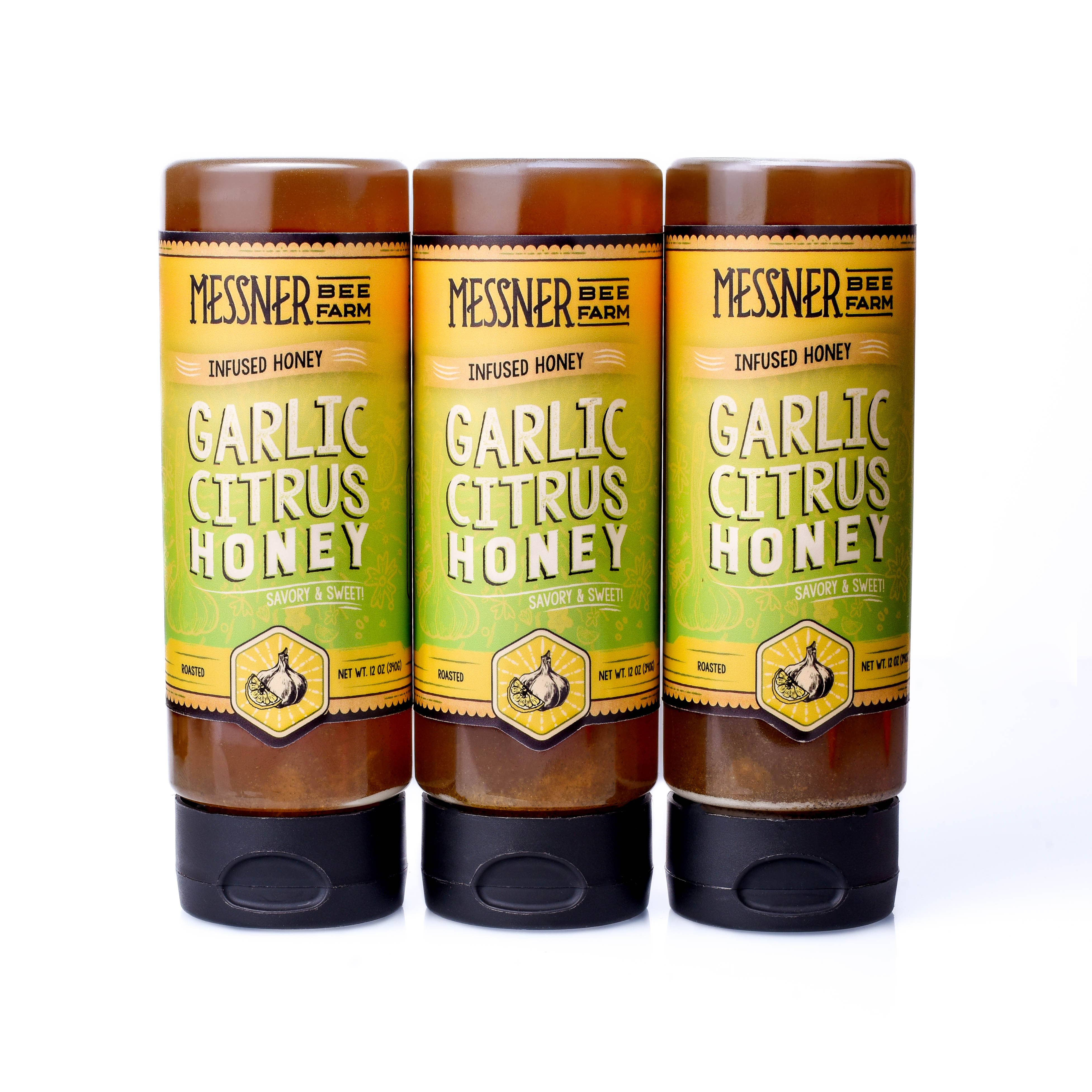 Messner Bee Farm - Wholesale Honey - Roasted Garlic Citrus Infused Honey / Savory & Zesty / 12 oz