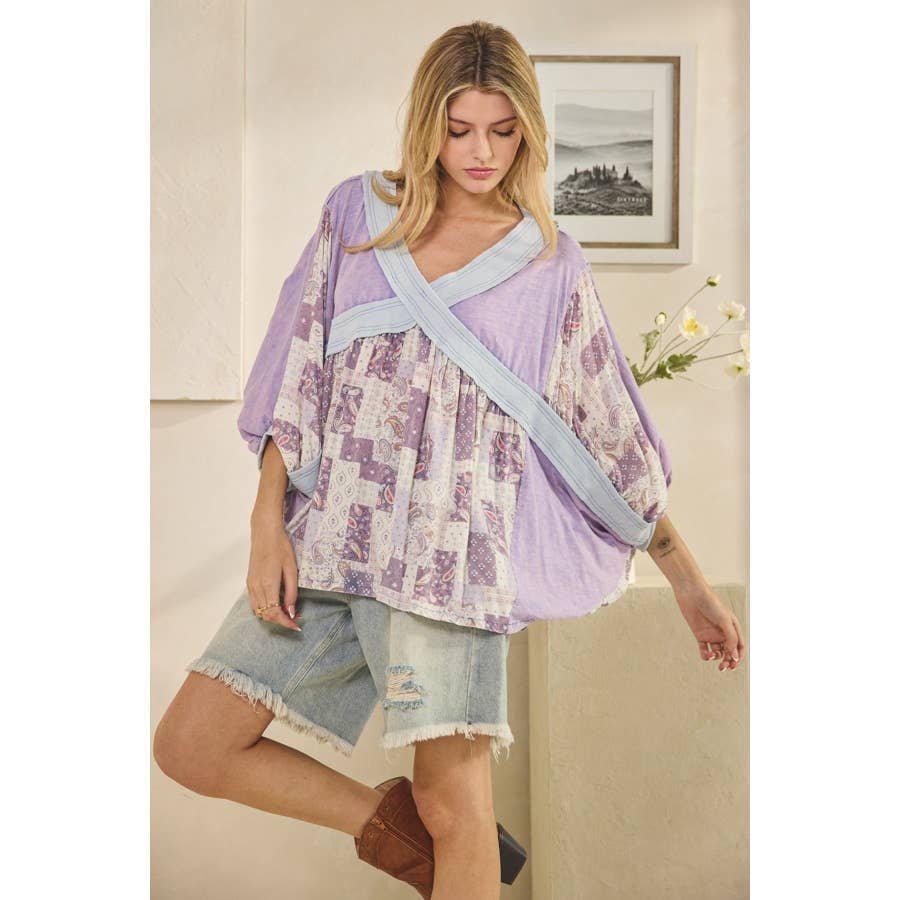 Oli&Hali - Wholesale Knit Top - Women's - WASHED RIB CROSSED PATCHWORK TOP21