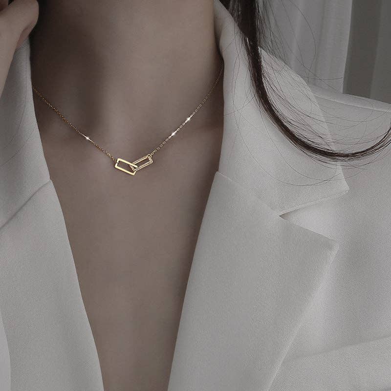 Perimade & Co. LLC - Wholesale Pendant/Charm Necklace - Interlock Rectangle Pendant Necklace in 925 Sterling Silver0