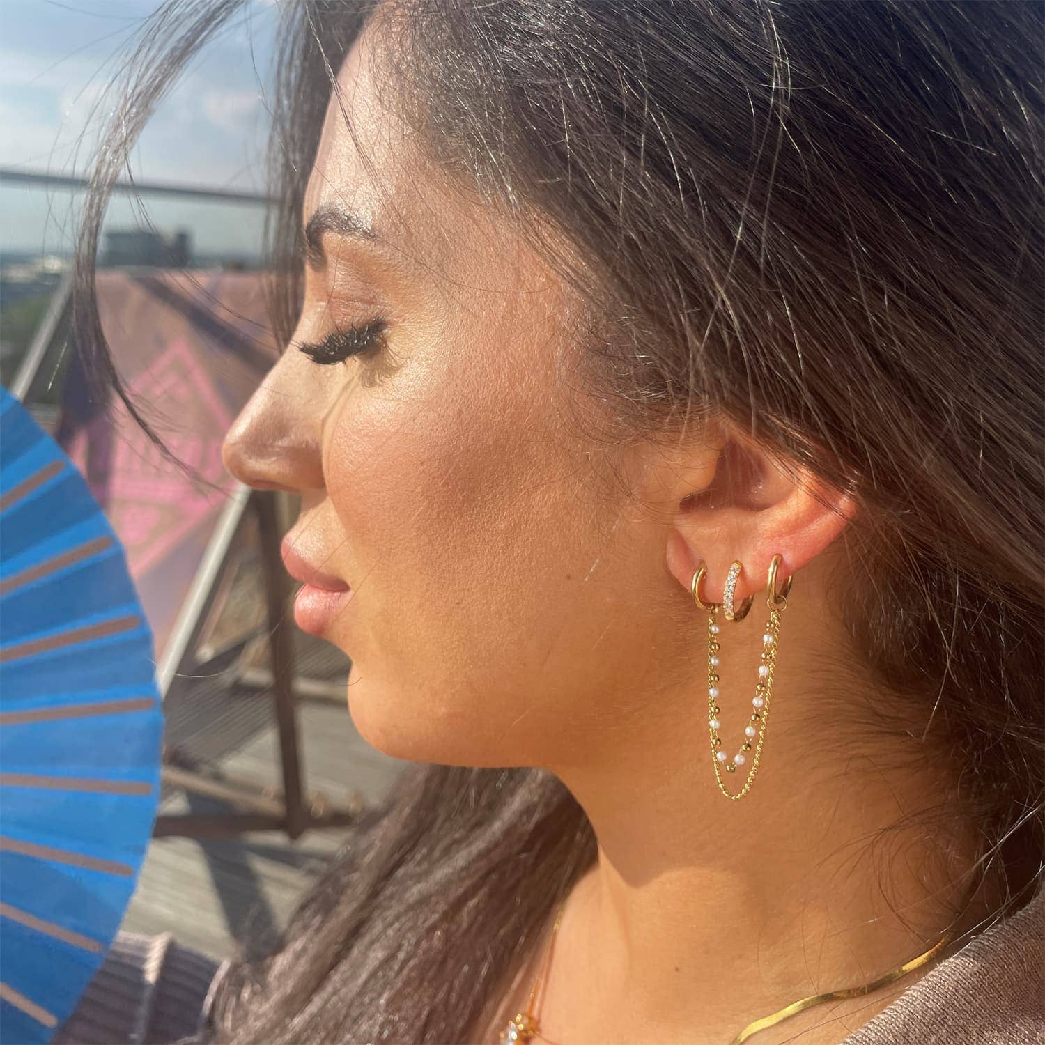 Schmuckgroßhandel - Venta al por mayor Pendientes colgantes - Pendientes de cadena con perlas | Baño de oro de 18K3