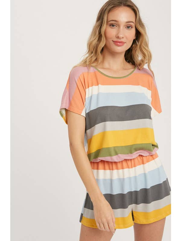 Soft Jersey Multi Color Striped Romper for wholesale on Faire