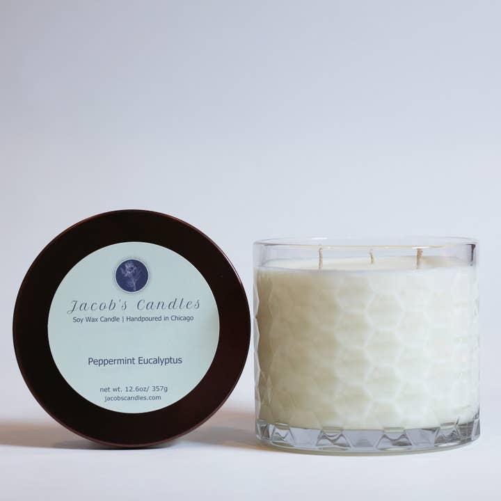 Peppermint Eucalyptus | Handpoured 3-Wick Soy Wax Candle for wholesale by Jacob’s Candles