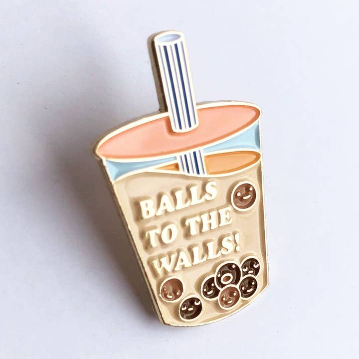 ILOOTPAPERIE - Wholesale Lapel pin/button - Balls to the Walls Boba Milk Tea Drink Enamel / Lapel Pin0