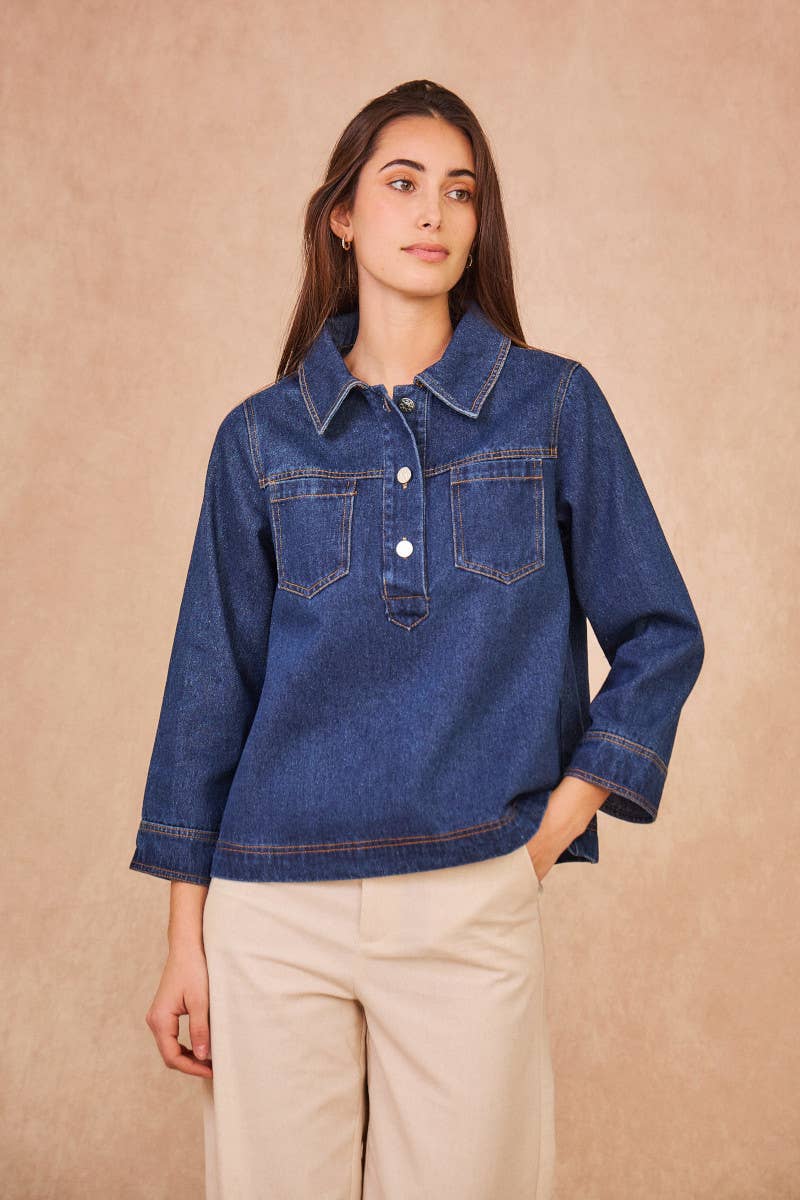 Calie Paris – Engroshandel Bluse - Dame – ANOUCHKA denimbluse med knaplukning4