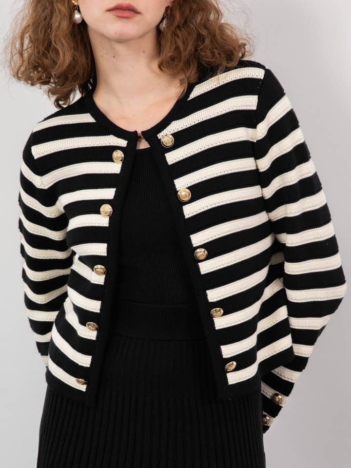 100% Organic Cotton Striped Cardigan With Gold Buttons Black for wholesale by Serianno