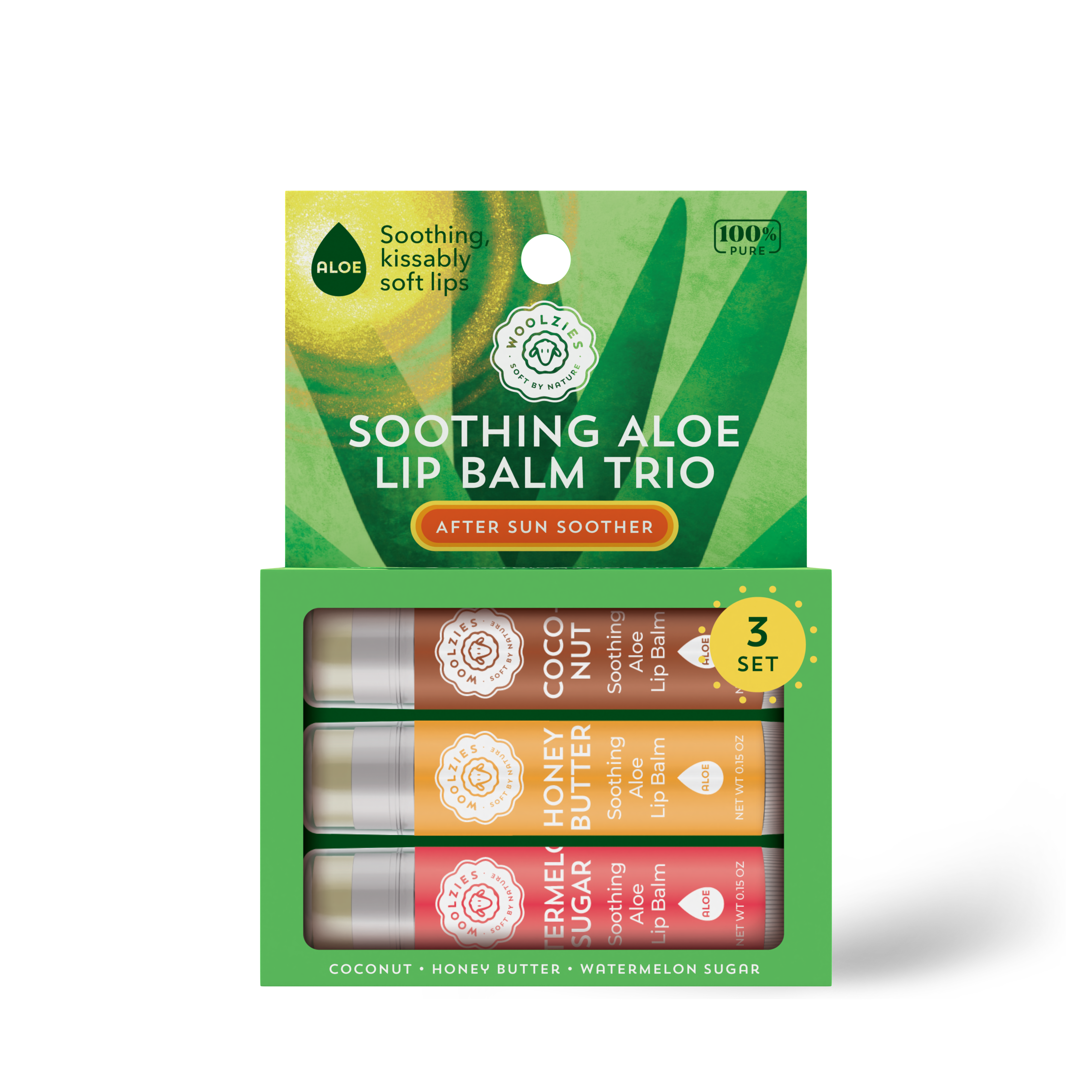 Woolzies - Wholesale Lip Balm Set - Soothing Aloe Lip Balm Trio - After Sun Soother1