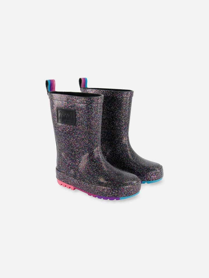 Rain Boots Black With Glitter for wholesale by Deux par Deux