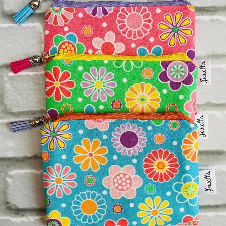 Bright Flowers Floral Fabric Purse Pouch 3 colours for wholesale by Jewells