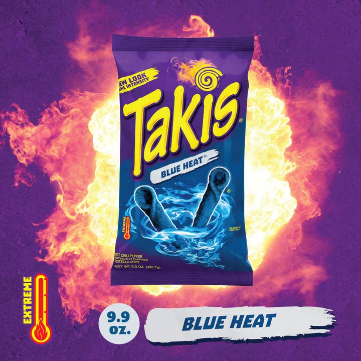 Shop The King - Wholesale Chips - Takis Blue Heat Rolled Tortilla Chips, Hot Chili Pepper Artificially Flavored, 9.9 Ounce Bag (Pack of 14)