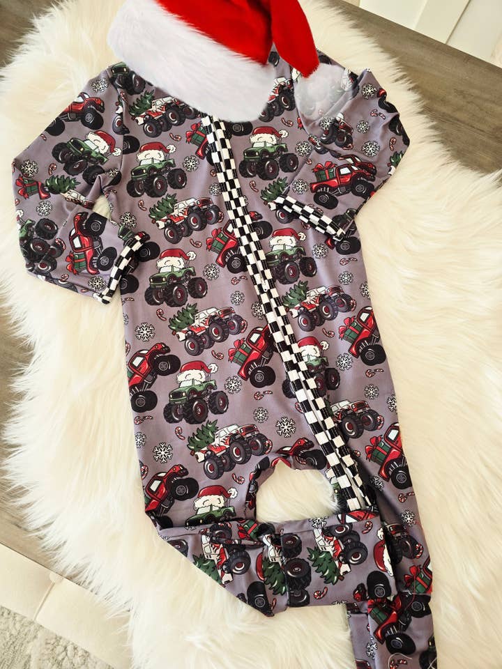 Rufflеѕ & Bоwtіеѕ - Affordable Boys & Girls Clothing - Wholesale Sleepsuit - Baby - Baby Christmas 2025 Pajamas Zippie Sleepers - Monster Truck3
