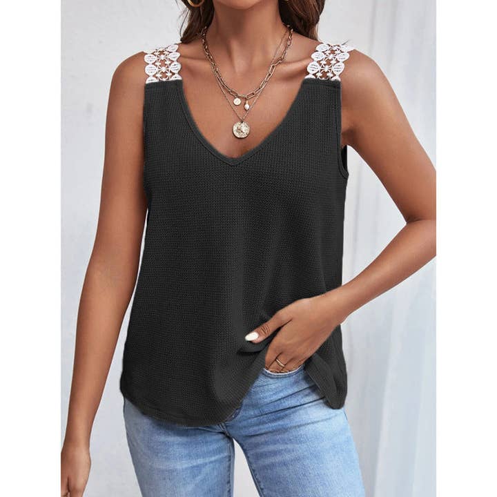 Sweetkama - Wholesale T-Shirt - Women's - Solid Color Sleeveless V-Neck Ladies T-Shirt YC230528