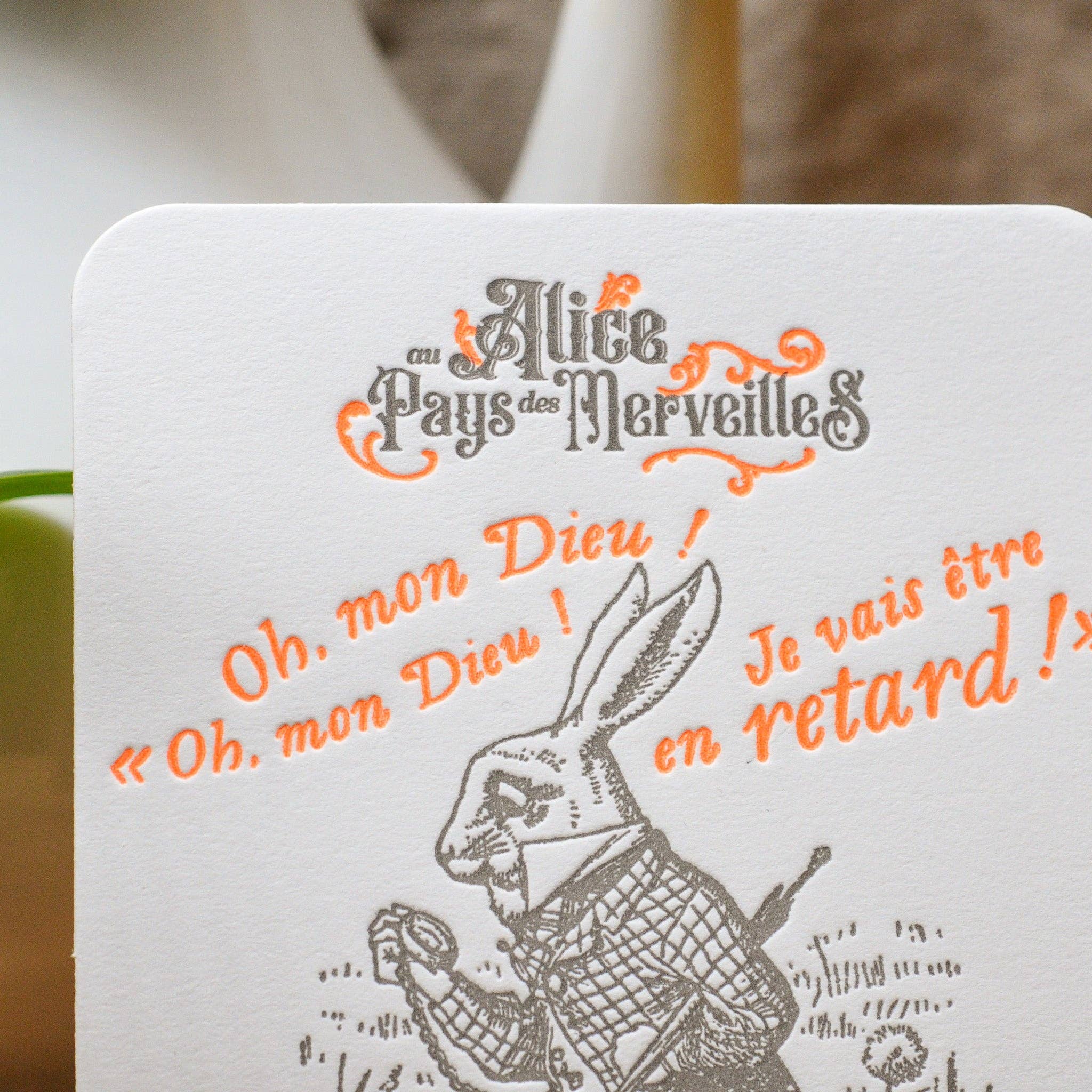 L'Atelier Letterpress – wholesale Everyday greeting card – Letterpress Card Rabbit with a Watch - Alice in Wonderland3