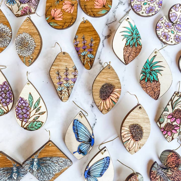 Natalie Fox Studio - Wholesale Dangle Earrings - Make a Wish Dandelion Wood Earrings1