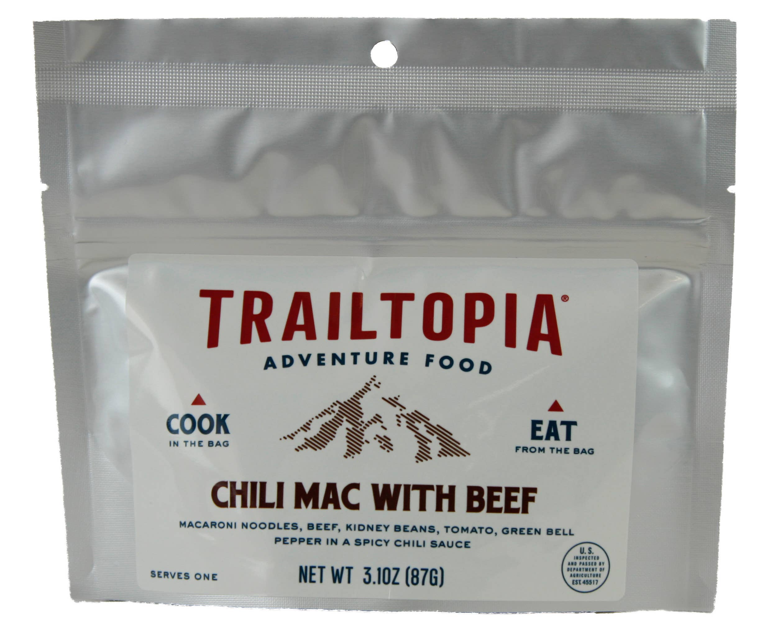 Trailtopia - Wholesale Shelf-stable prepared meal - Chili Mac with Beef - Single Serve
