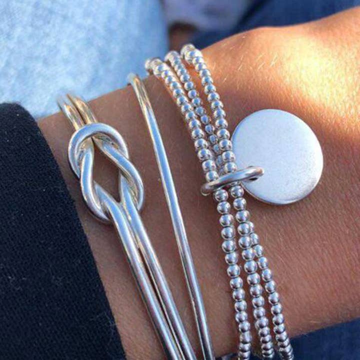 Silver Knotted Beaded 3-piece Bracelet Set for wholesale on Faire