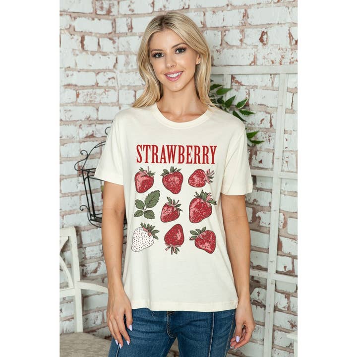 MINEB - Wholesale Screen Printed T-Shirt - Women's - STRAWBERRY VINTAGE FRUIT GRAPHIC TEE3