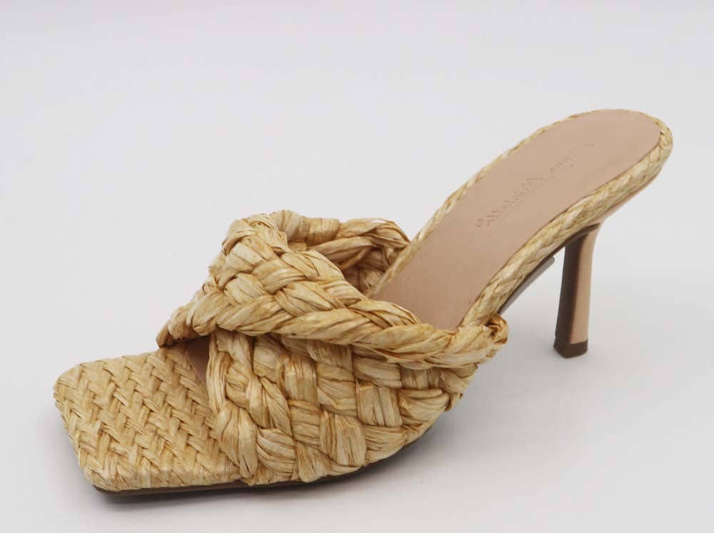 Woven Fabric and Leather High Heel Slide Sandals サンダル 1111004063732372_001_7dde29b2-