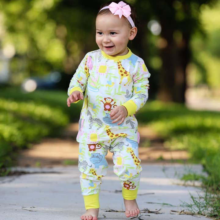 AnnLoren – wholesale Pyjamasset - Barn – Sz 6 Girls Zoo Animals Gul Pyjamas Bomull Barnkläder