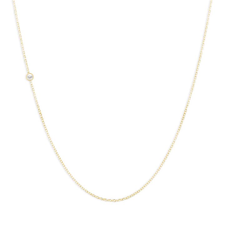 14K Gold Asymmetrical Birthstone Necklace - Pearl (June) for wholesale by Maya Brenner