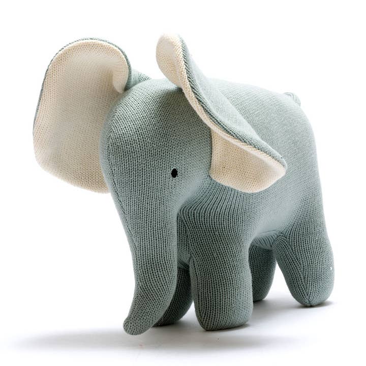 Large Organic Cotton Elephant Plush Toy in Teal Colour for wholesale by Best Years Ltd