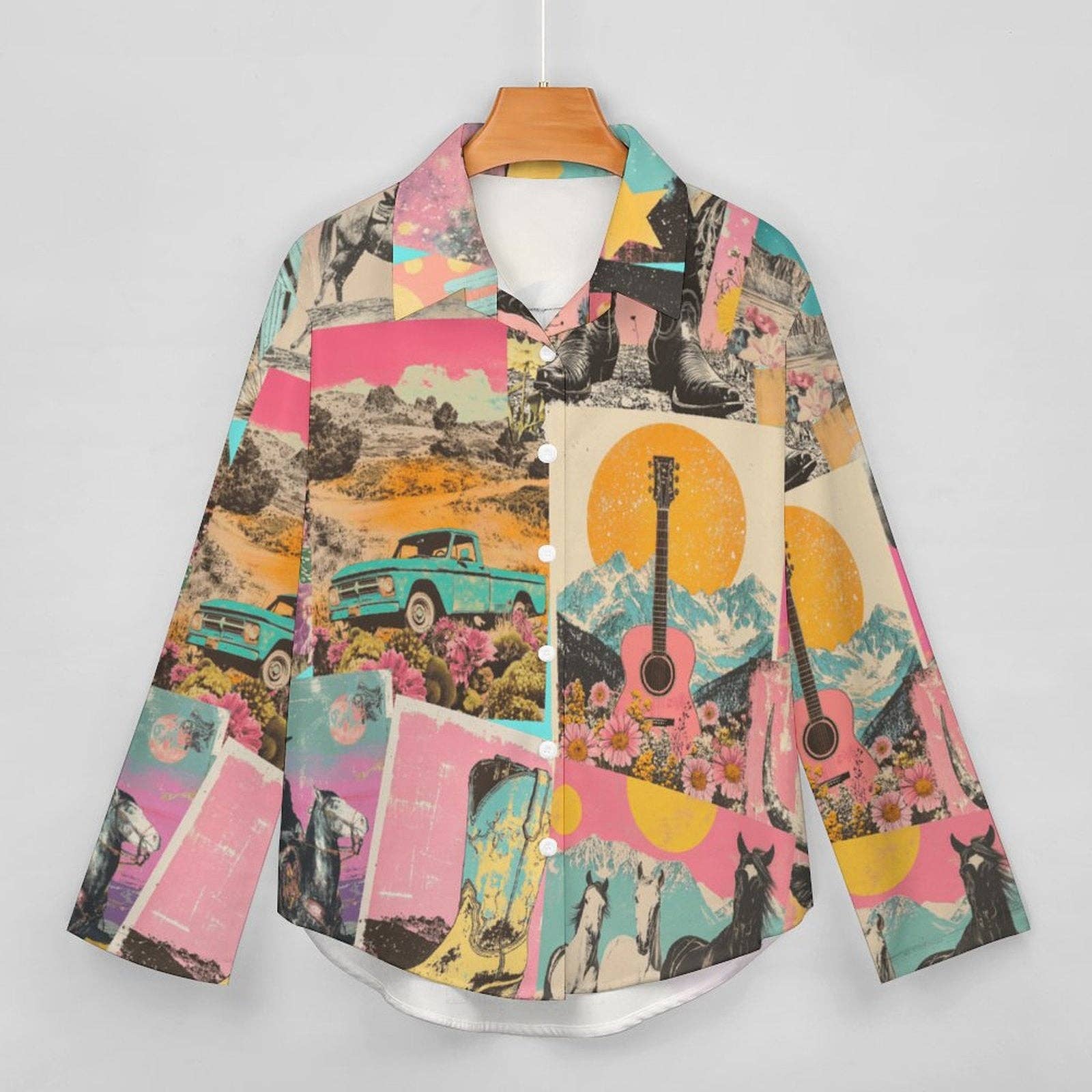 white Baha Ranch Dreamgirl Retro Pop Western Vintage Button Up Shirt for wholesale on Faire1