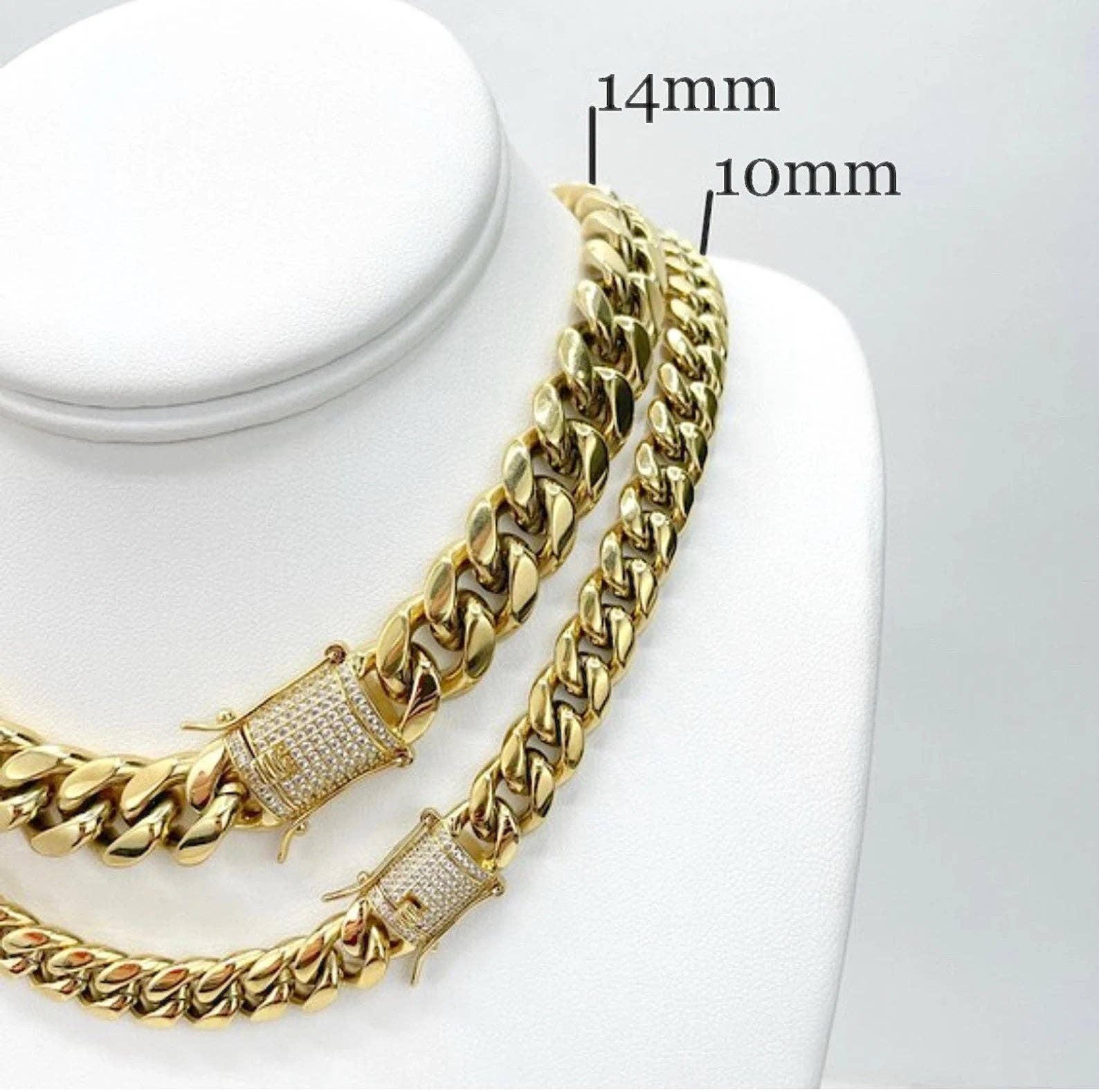 Luxus Accessories – wholesale Link & chain necklace – 14k Gold Filled 10mm or 14mm Cuban Link Chain with Micro CZ0