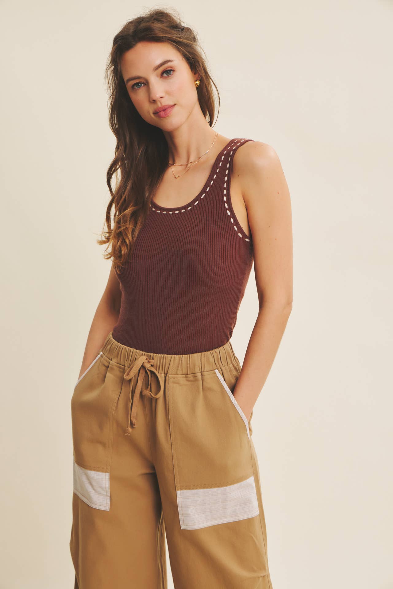 in february - Wholesale Knit Sweater - Women's - EVERYDAY SOFT CONTRAST STITCH LUXE SWEATER TANK42