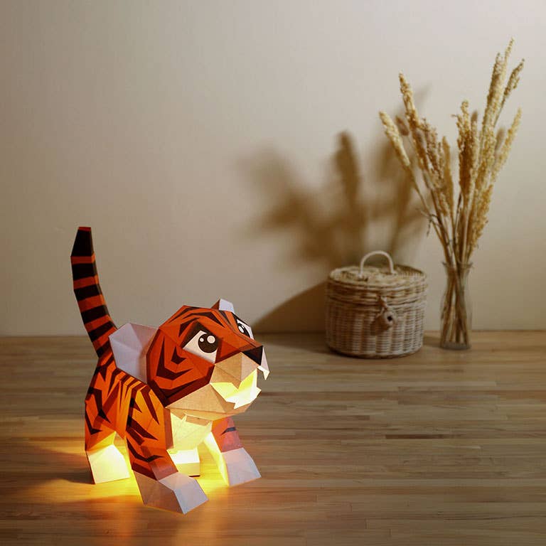 PAPERCRAFT WORLD - Vente Kit de bricolage - Modèle origami à double usage Baby Tiger, lampe animalière21