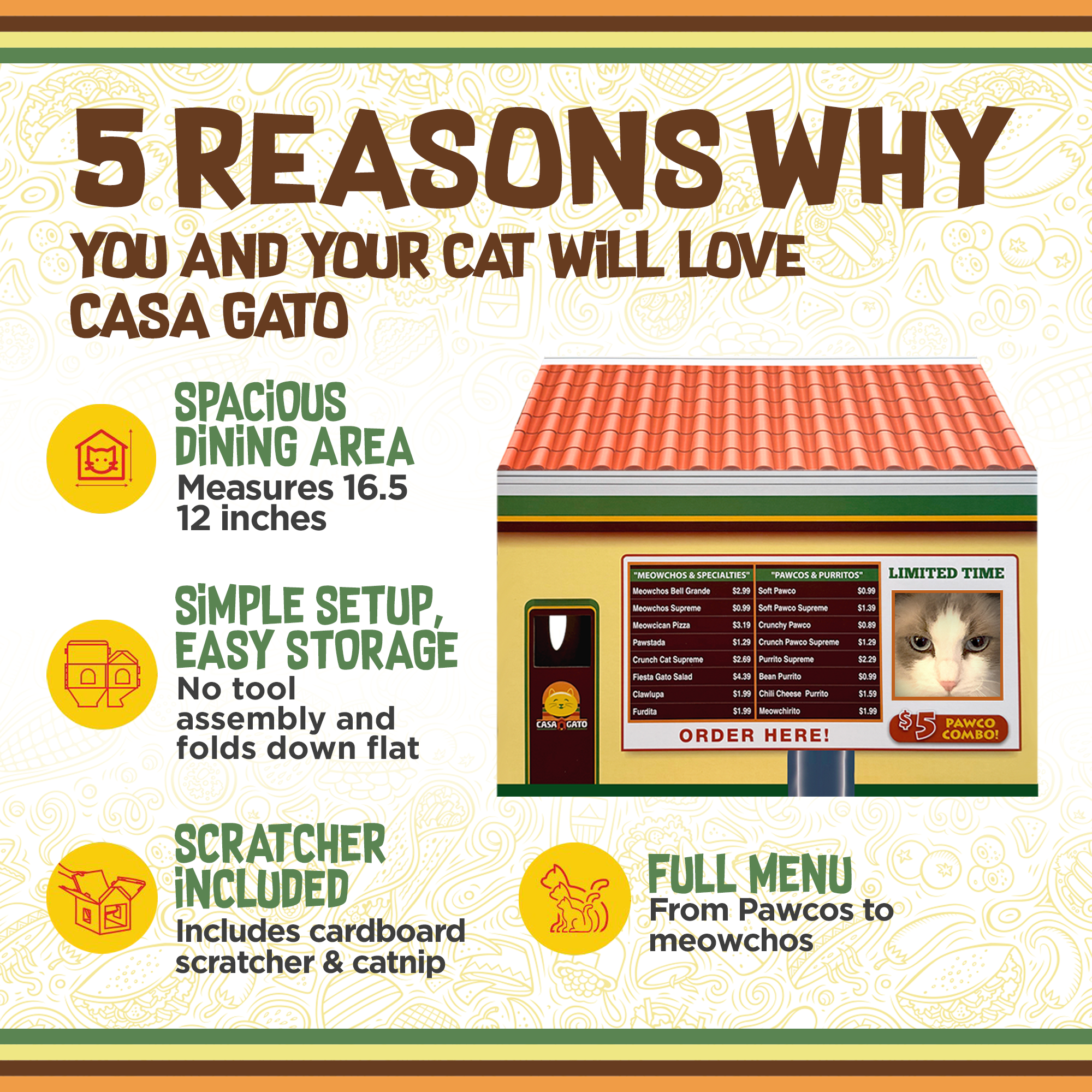 Capnip - Wholesale Pet Cave - Cat/Dog - Capnip Casa Gato Mexican Fast Food Cardboard Cat House5