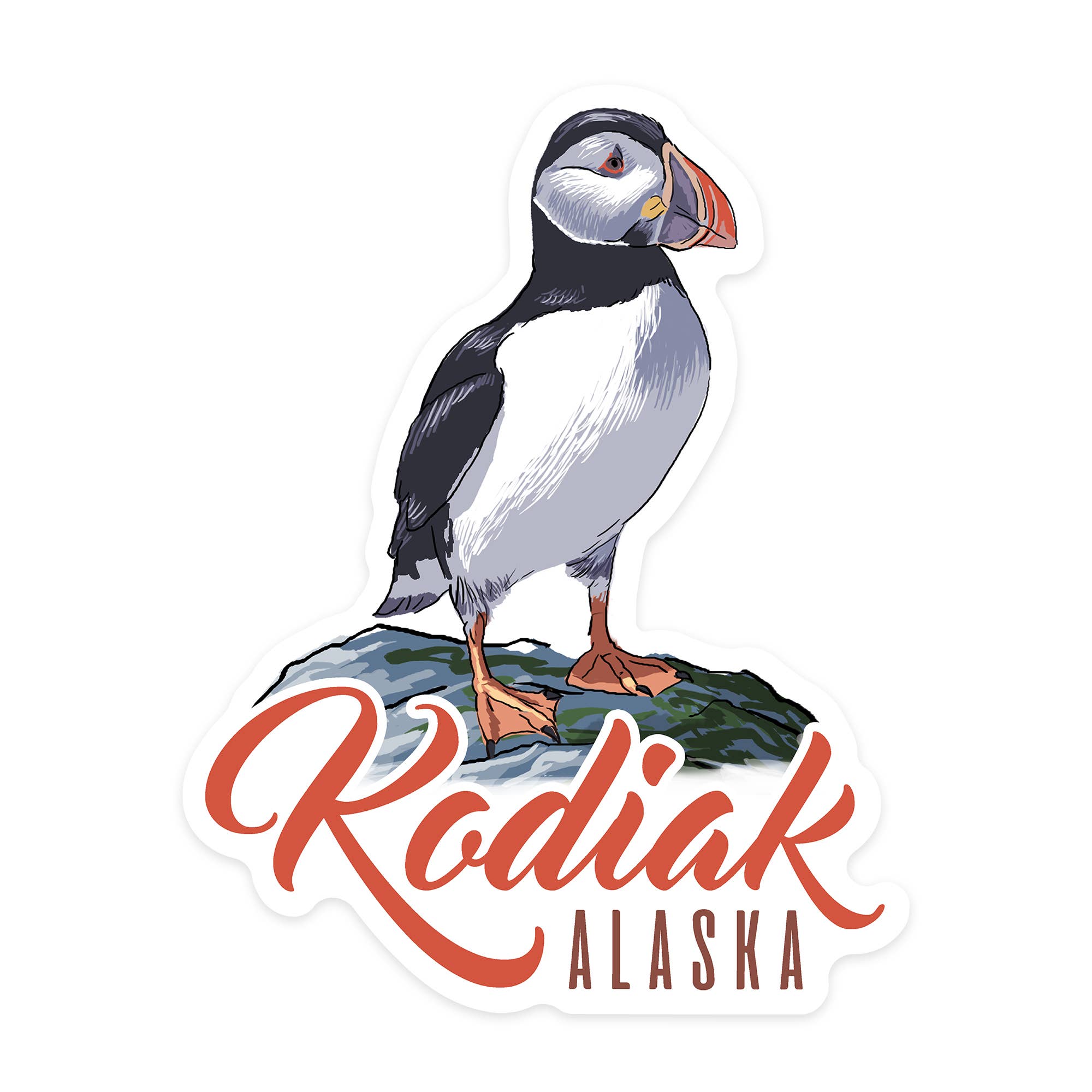 Lantern Press - Wholesale Sticker - STICKER Kodiak, Alaska, Puffin0