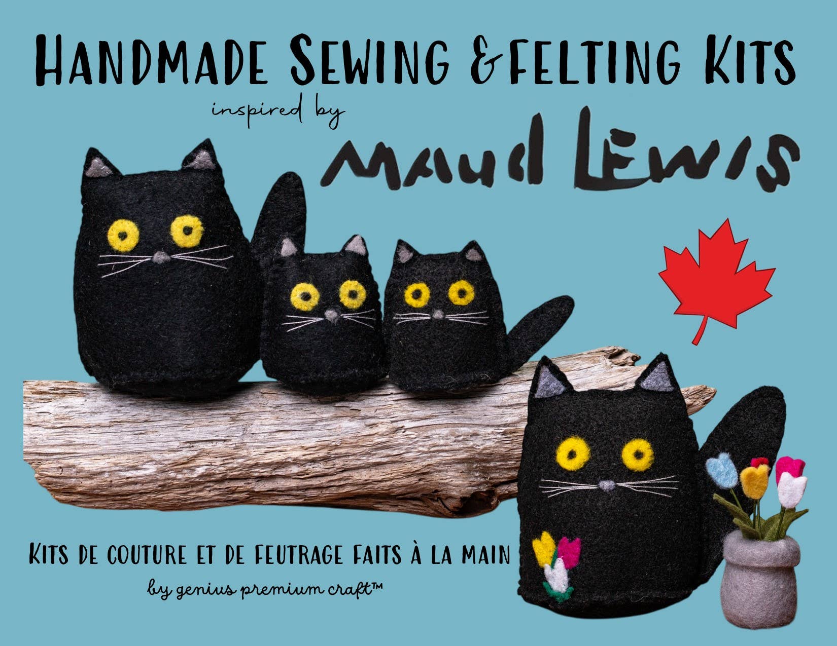 Genius Premium Craft – wholesale DIY craft kit – Felt & Sew DIY Kit Maud Lewis inspired Black Cats9