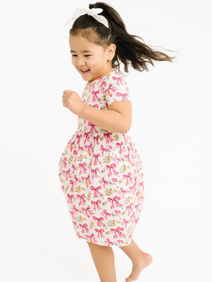Little One Shop - Wholesale Clothing Set - Baby - Bloom Bows Short Sleeve Bamboo Dress