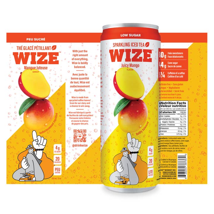 Wize Tea – wholesale Iste – Mousserande Mango iste 12pk - Lågt socker, Lätt koffein