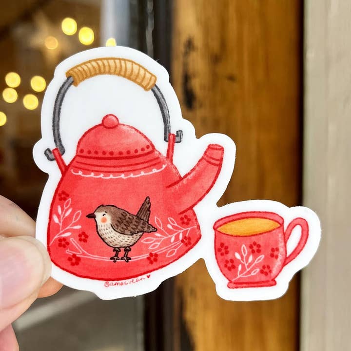 Robin Teatime Sticker for wholesale by Forest & Fauna Paper Co.