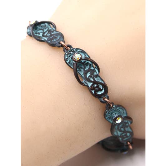 FR2826 Patina Crystal AB Flip Flop Filigree Link Bracelet for wholesale by 0011 PREMIERE