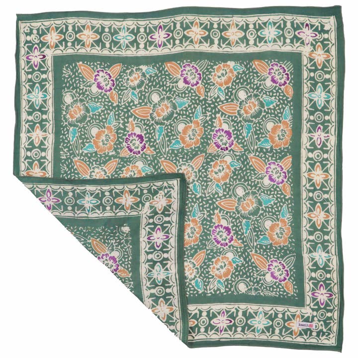 Bandana Batik Tingida à Mão, 100% Algodão Suave, Verde Bali por atacado de Kasih Co-op