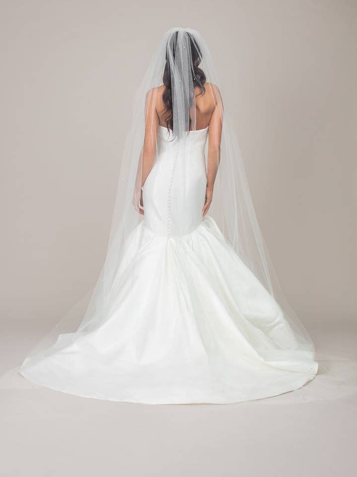1707 Scattered Crystal Cathedral Veil for wholesale by Ariel Taub