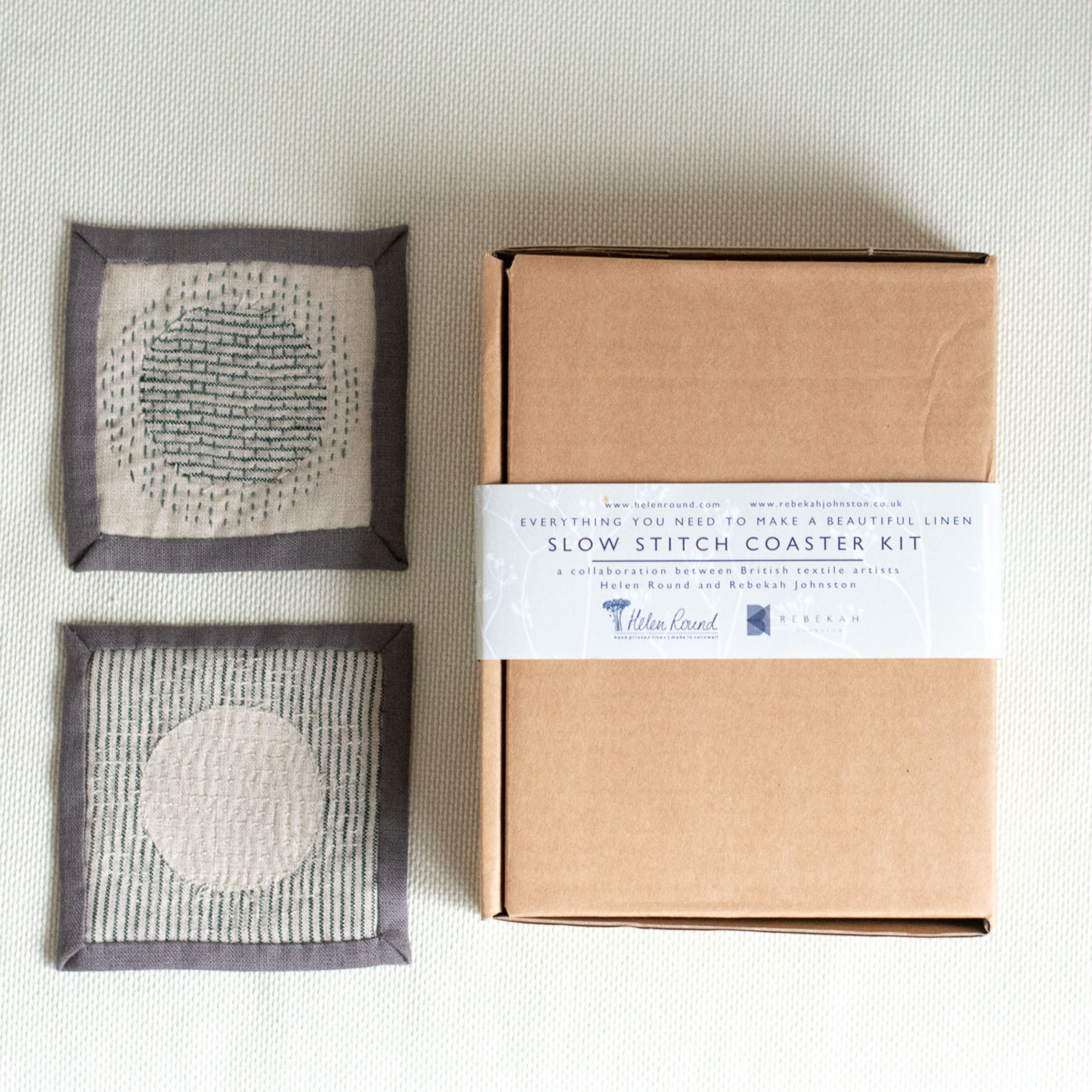 Helen Round - hand printed linen (US Duties Paid) - Vente Kits de couture - Kit de sous-verres en lin cousu lentement, projet de couture, kit d'artisanat1