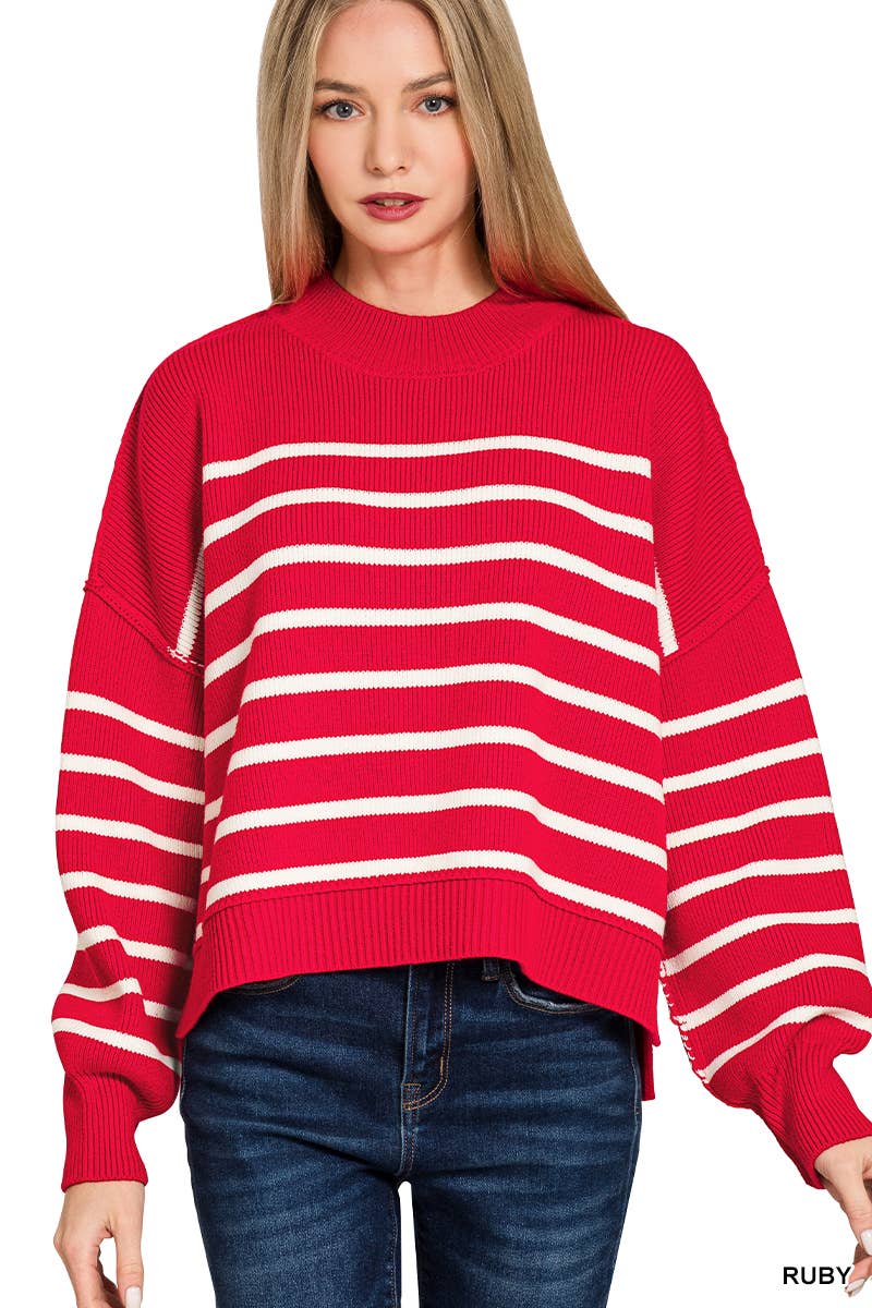 42POPS - Wholesale Knit Sweater - Women's - ',,...Exposed Seam Striped Oversized Sweater SI-282226