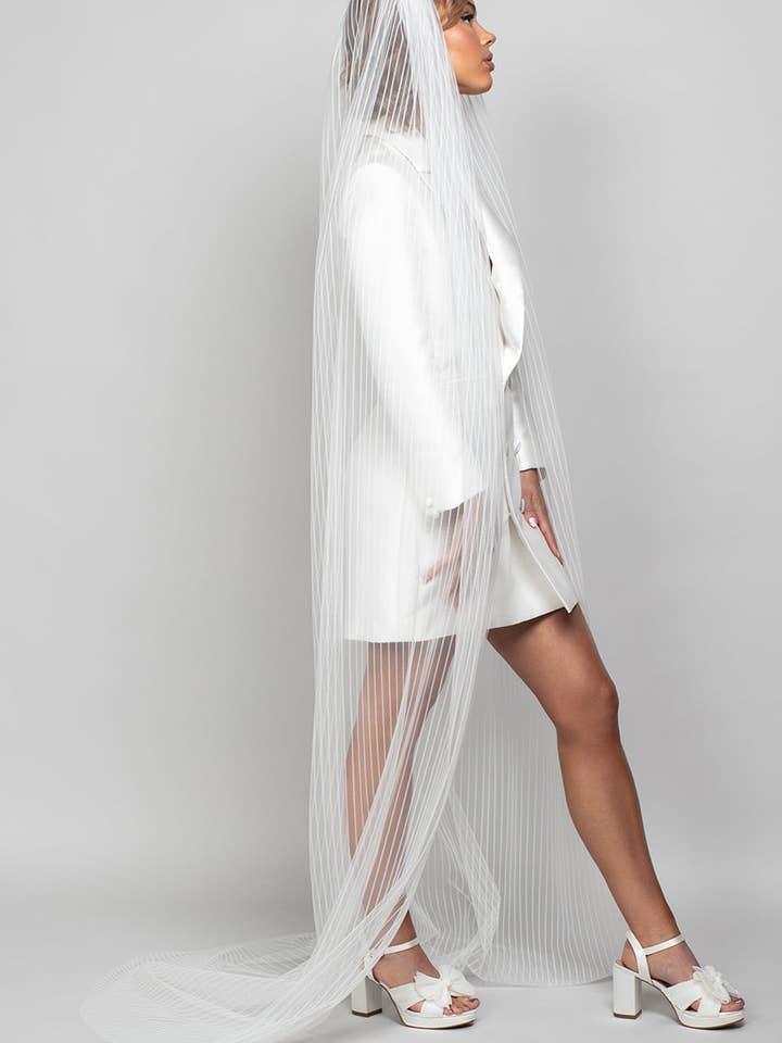 Serendipity Chapel Length Striped Tulle Veil for wholesale by Ariel Taub