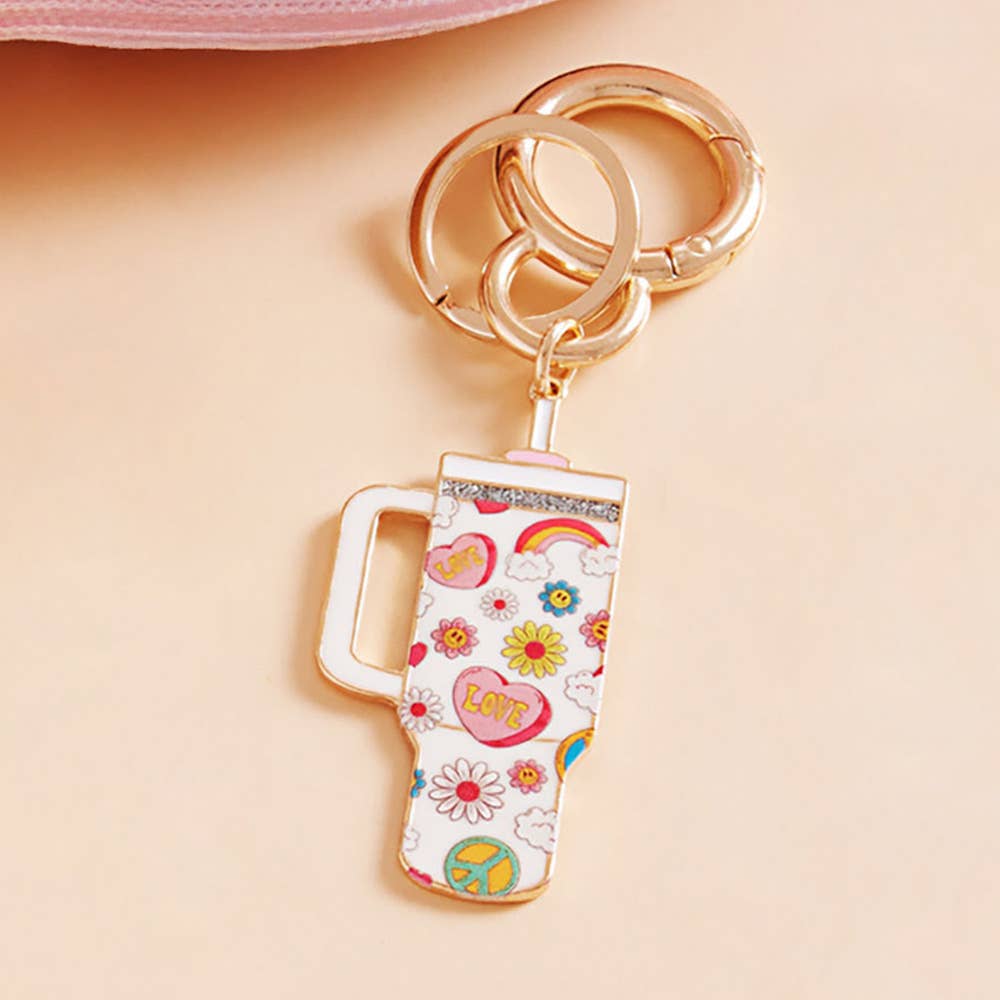 Sensibling Corp. - Wholesale Keychain - Women's - Enamel Floral Tumbler Back Engraved Keychain Bag Charm3