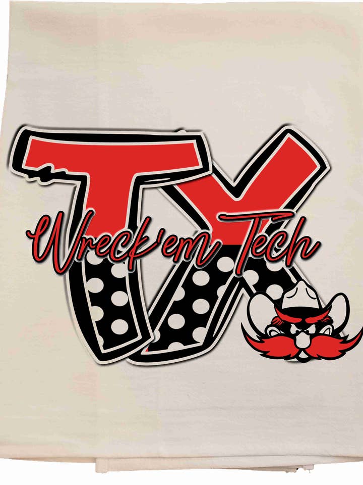 Texas Tech Polka Dot Tea Towel for wholesale by Bunnies and Bows