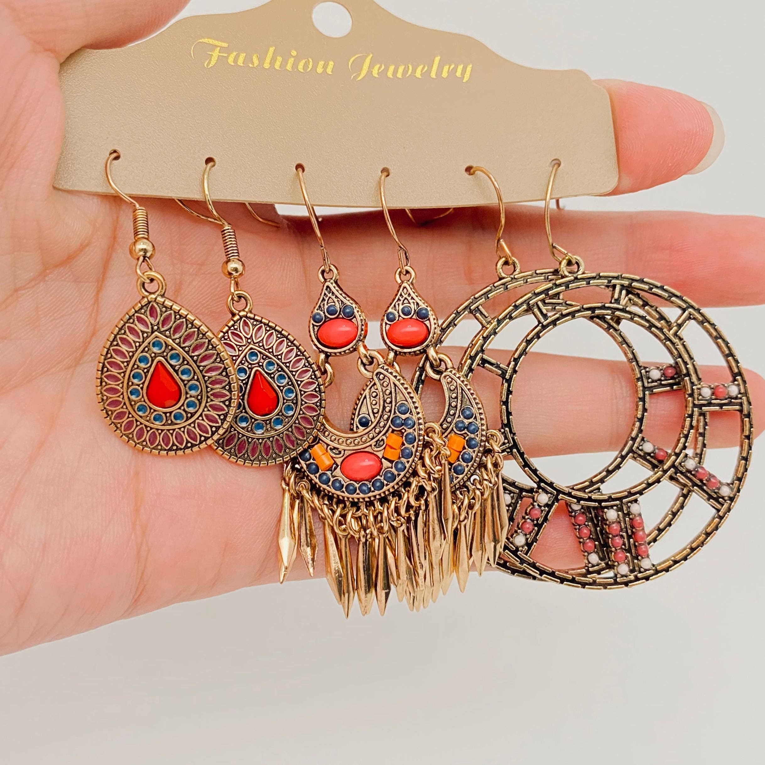 Mio Queena – wholesale Jewellery set – 3Pairs/set Boho Earrings in Different Styles - BJ14