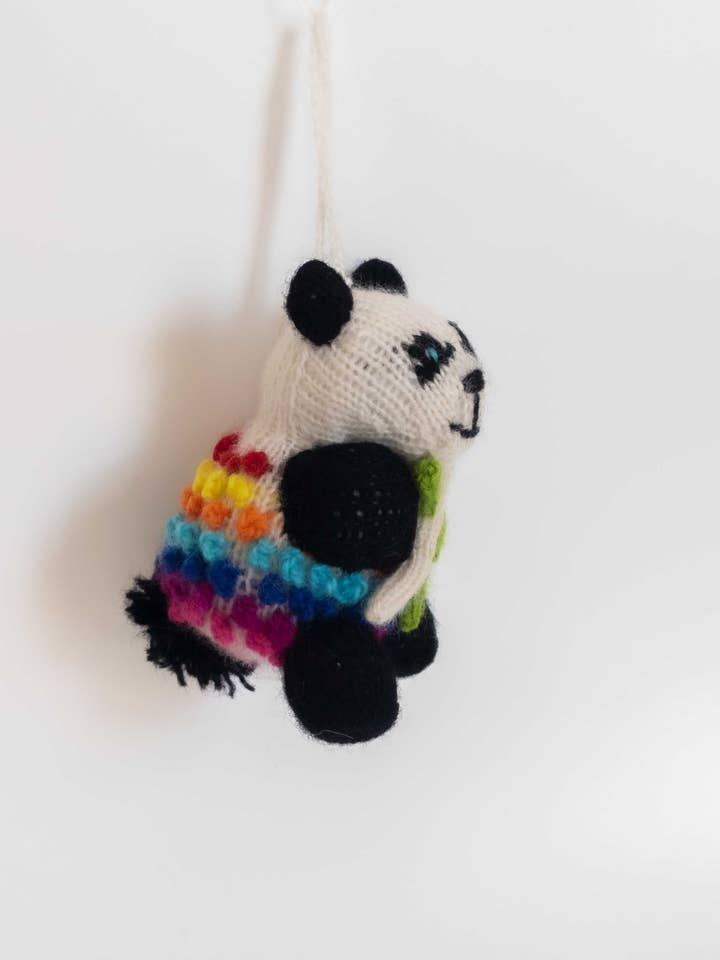 Handknited Panda Ornament for wholesale by Inspired Peru