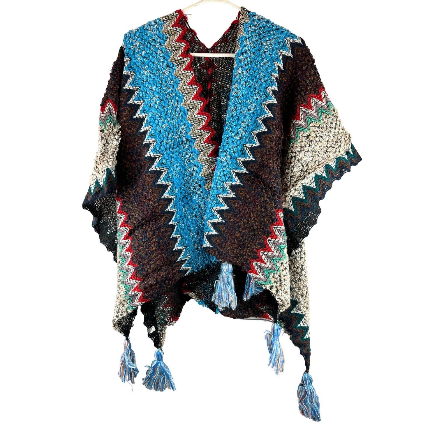 ZKY Wholesale - Venta al por mayor Poncho - Mujer - Chal étnico con flecos en forma de poncho, capa y cárdigan2