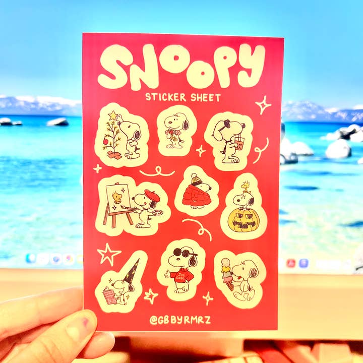 Planche d’autocollants Snoopy pour la vente par Art of Gabby Ramirez
