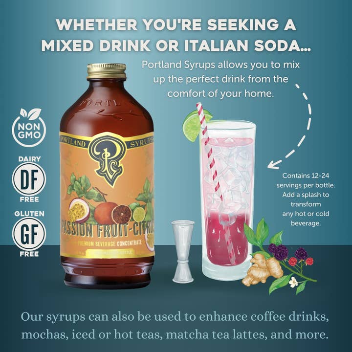Portland Syrups – Großhandel Cocktailmischung/-sirup – Passionsfrucht-Zitrussirup 12 Unzen - Cocktail-/Mocktail-Mixer3
