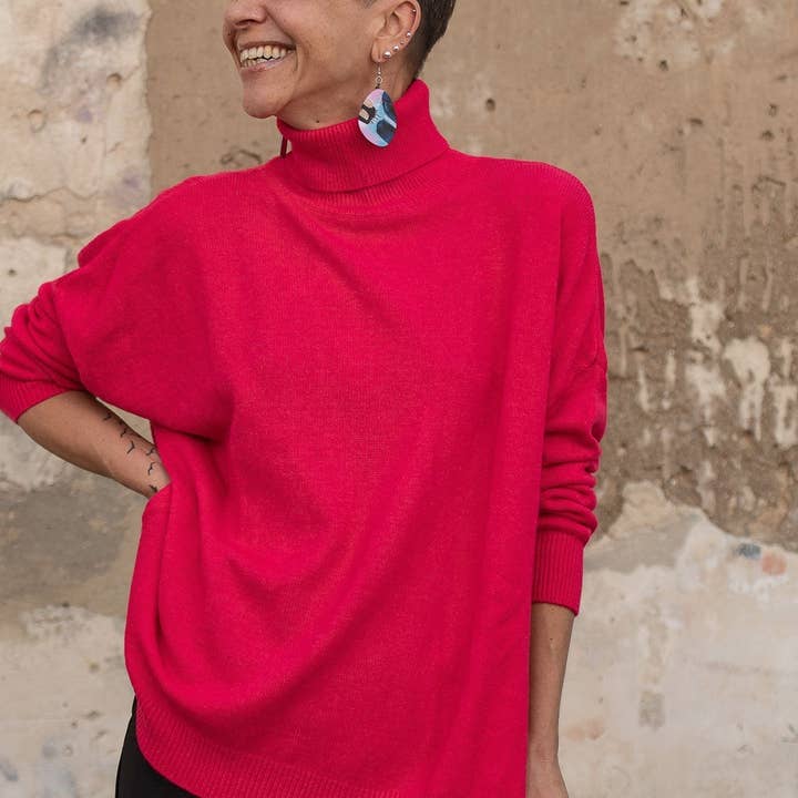 fuchsia Myra print wooden earrings for wholesale on Faire2