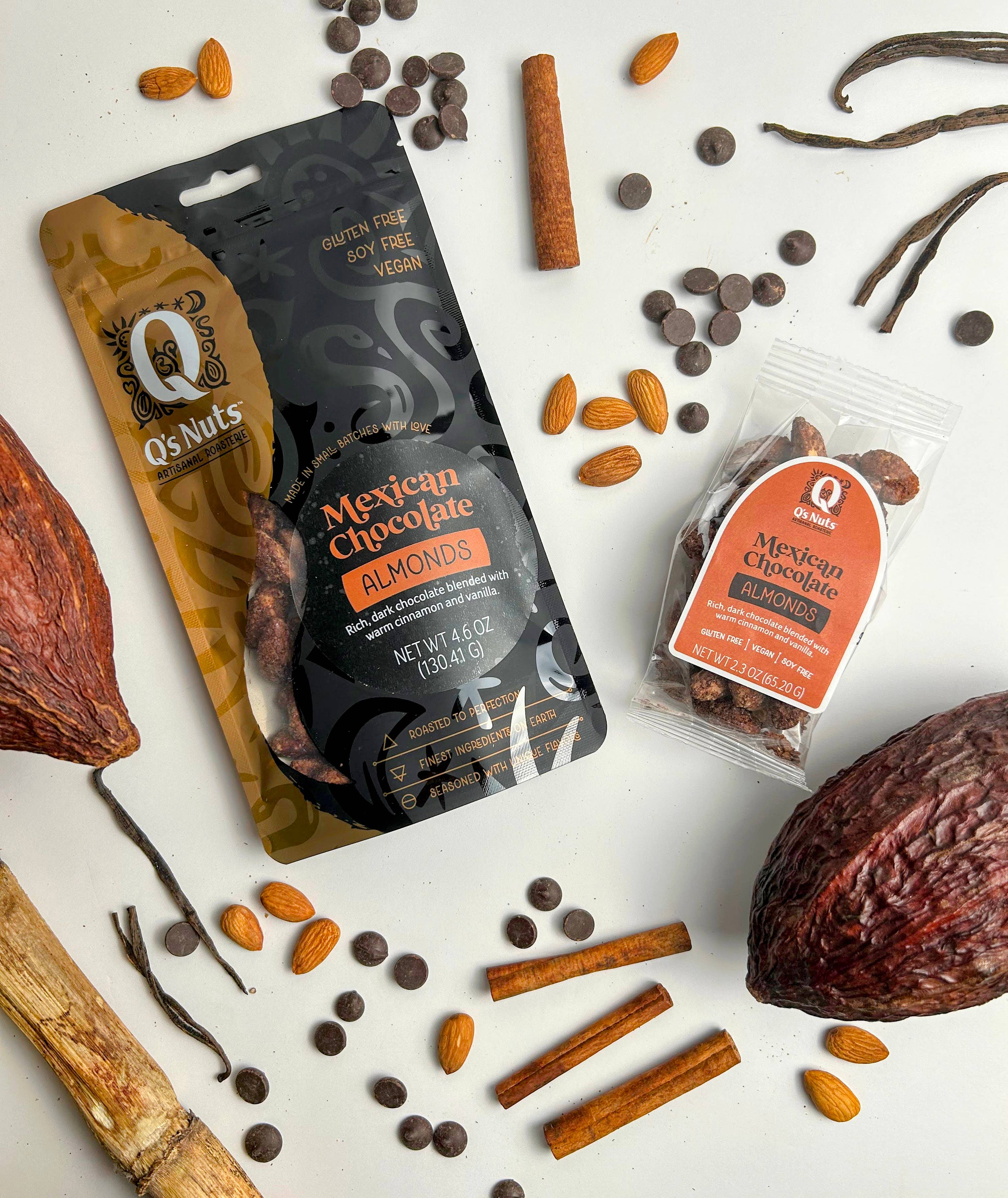 Q's Nuts, LLC - Vendita all'ingrosso Dolci ricoperti di cioccolato - 2,3 oz Mandorla al Cioccolato Messicano2