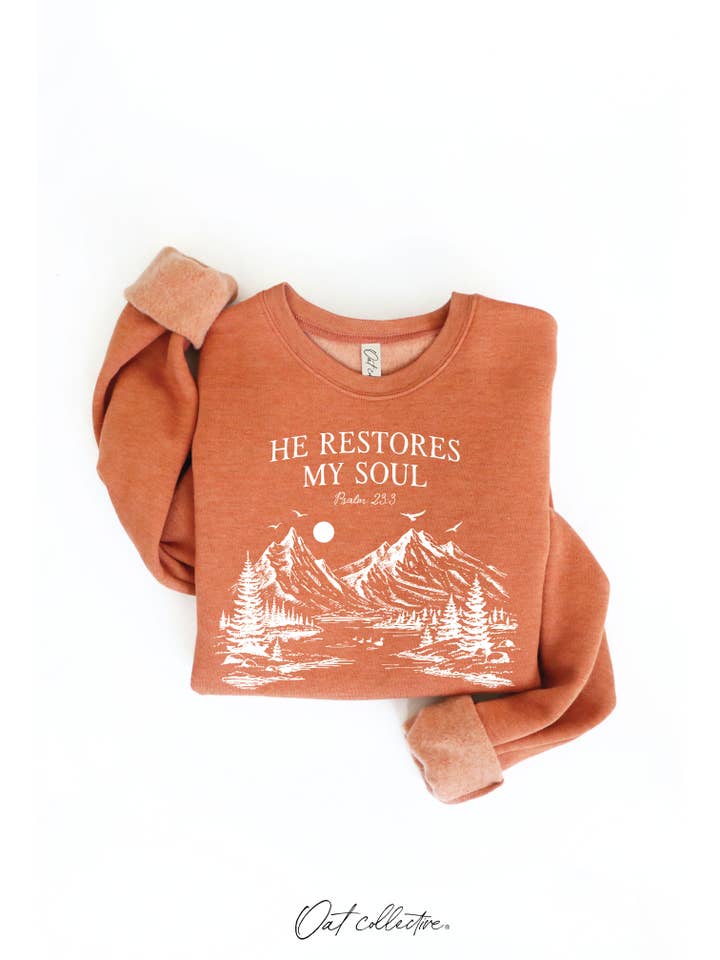 OAT COLLECTIVE - Wholesale Graphic sweatshirt – Women’s - HE RESTORES MY SOUL PSALM 23:3 Graphic Sweatshirt15
